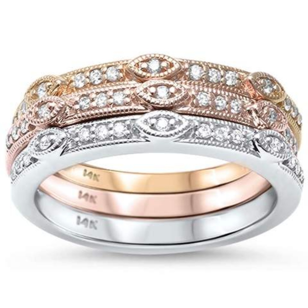 14 K Tri Color Tree Pieces Stackable Ring